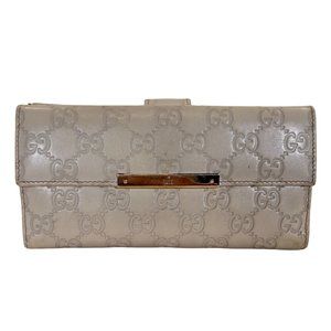 Authentic Gucci Wallet Long White Cream Leather GG Vintage On Sale